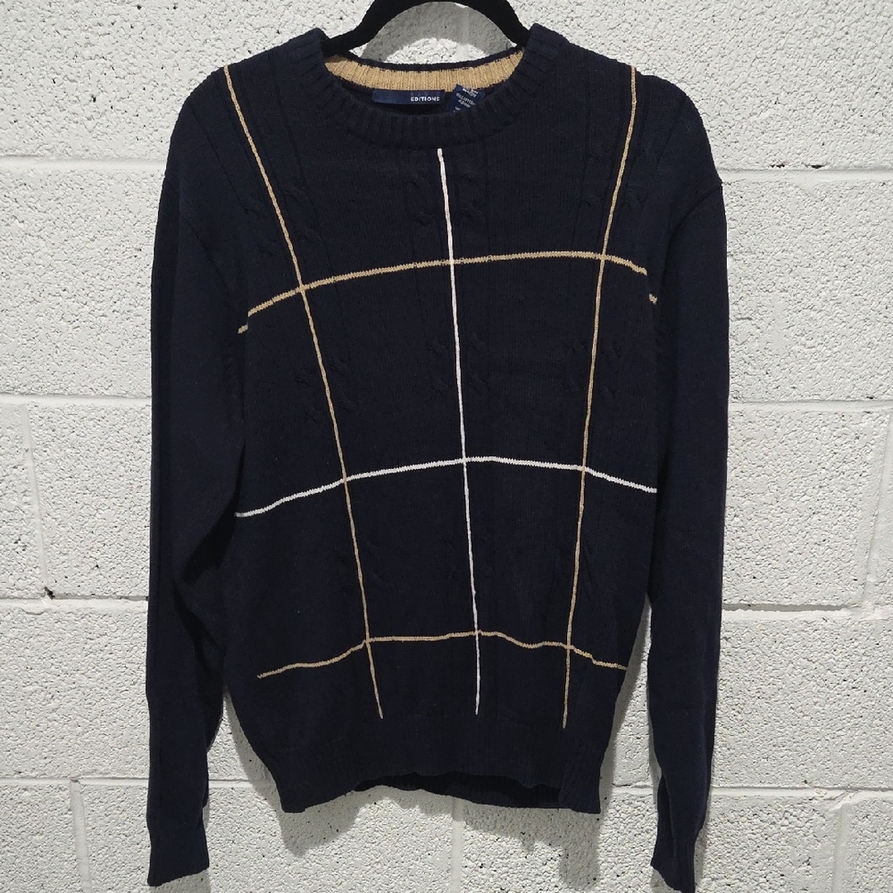 Basic Editions Men's Navy Sweater with Grid Design